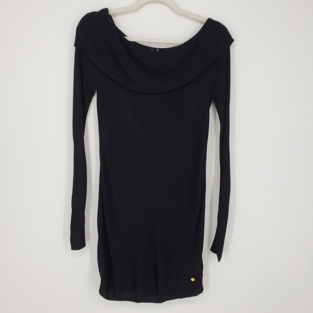 3/$25 Marciano‎ Bateau Tunic Sweater XS Off the Shoulder Ribbed Knit Black